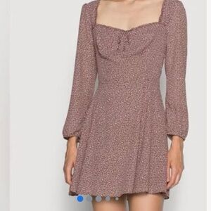 Abercrombie & Fitch Brown and White Polka Dot Y2K Long Sleeve Dress